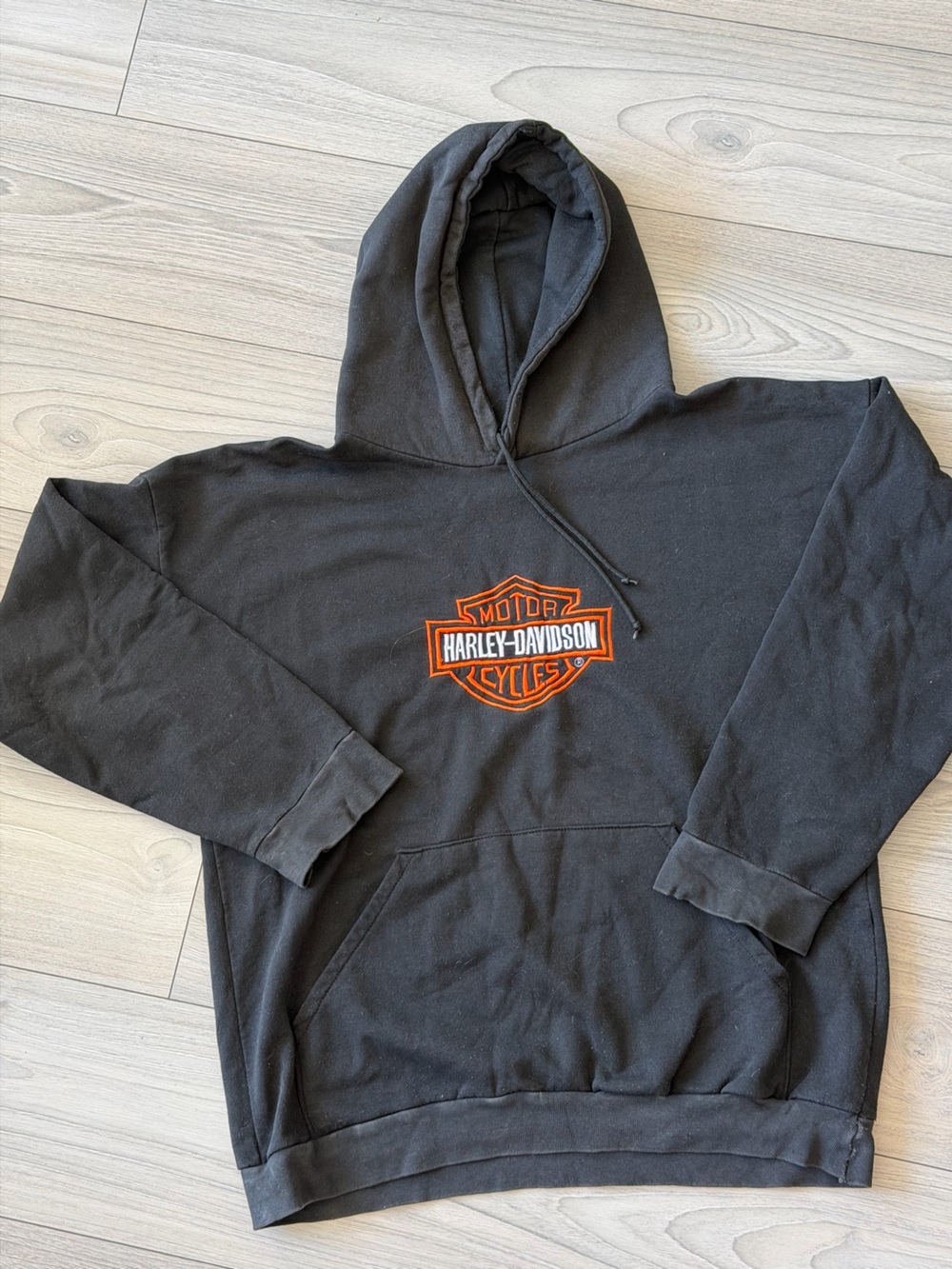Vintage Harley-Davidson Black Hoodie with Orange Logo